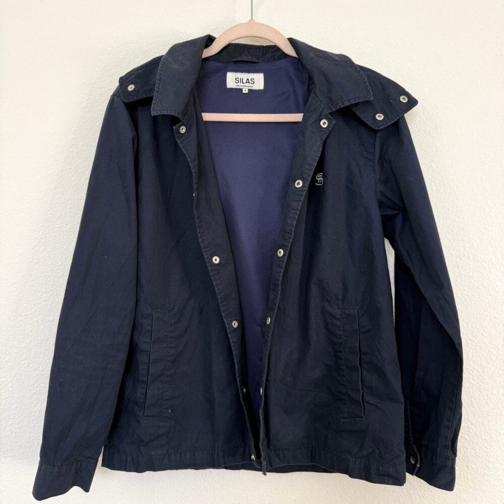 SILAS London Hooded Utility Jacket Navy Blue Men Small Streetwear Casual